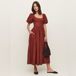 Reformation Puff Sleeve Midi Dress Everlyn in Fig Jam
